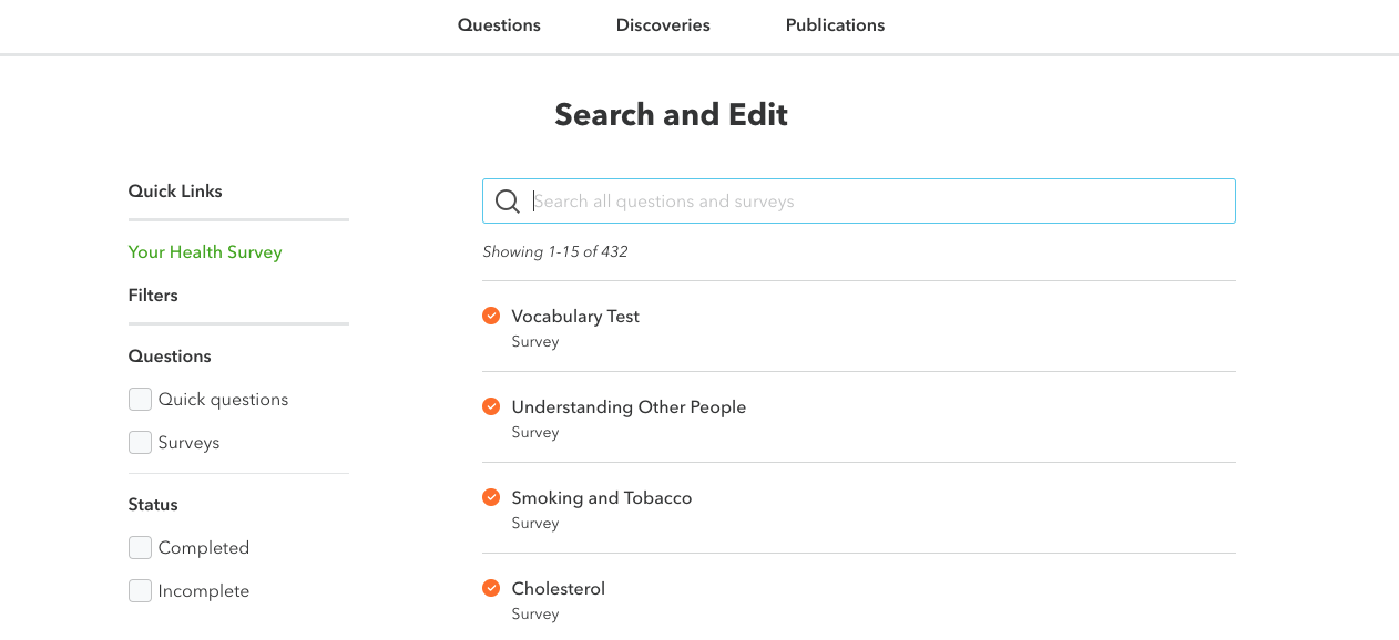 Image of the survey search page