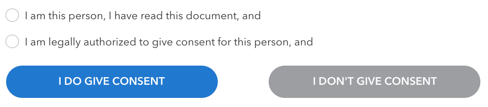 The consent selection options when submitting research consent