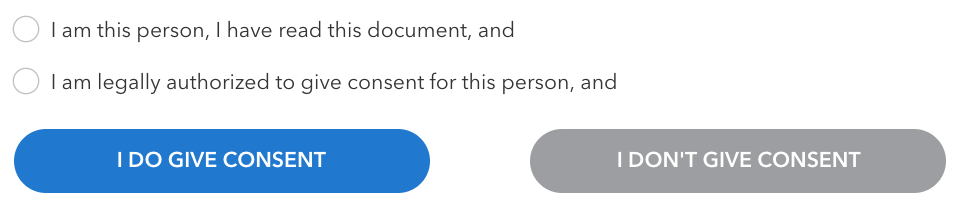 The consent selection options when submitting individual data sharing consent