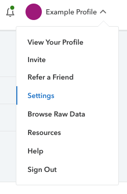 The account settings button in the profile name dropdown