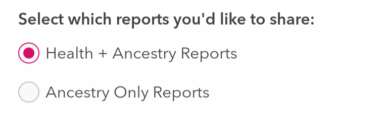 The options for which reports you may choose to share with a connection